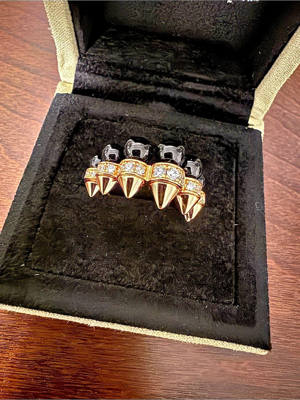 Clash style Statement Fang Ring – Sterling Silver, Black & Gold Tone – Size 9